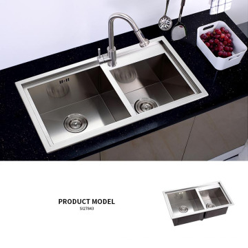 Double Square Bowl Matt Finish Handmade Sink 304 Grade Stainless Steel Kitchen Sink